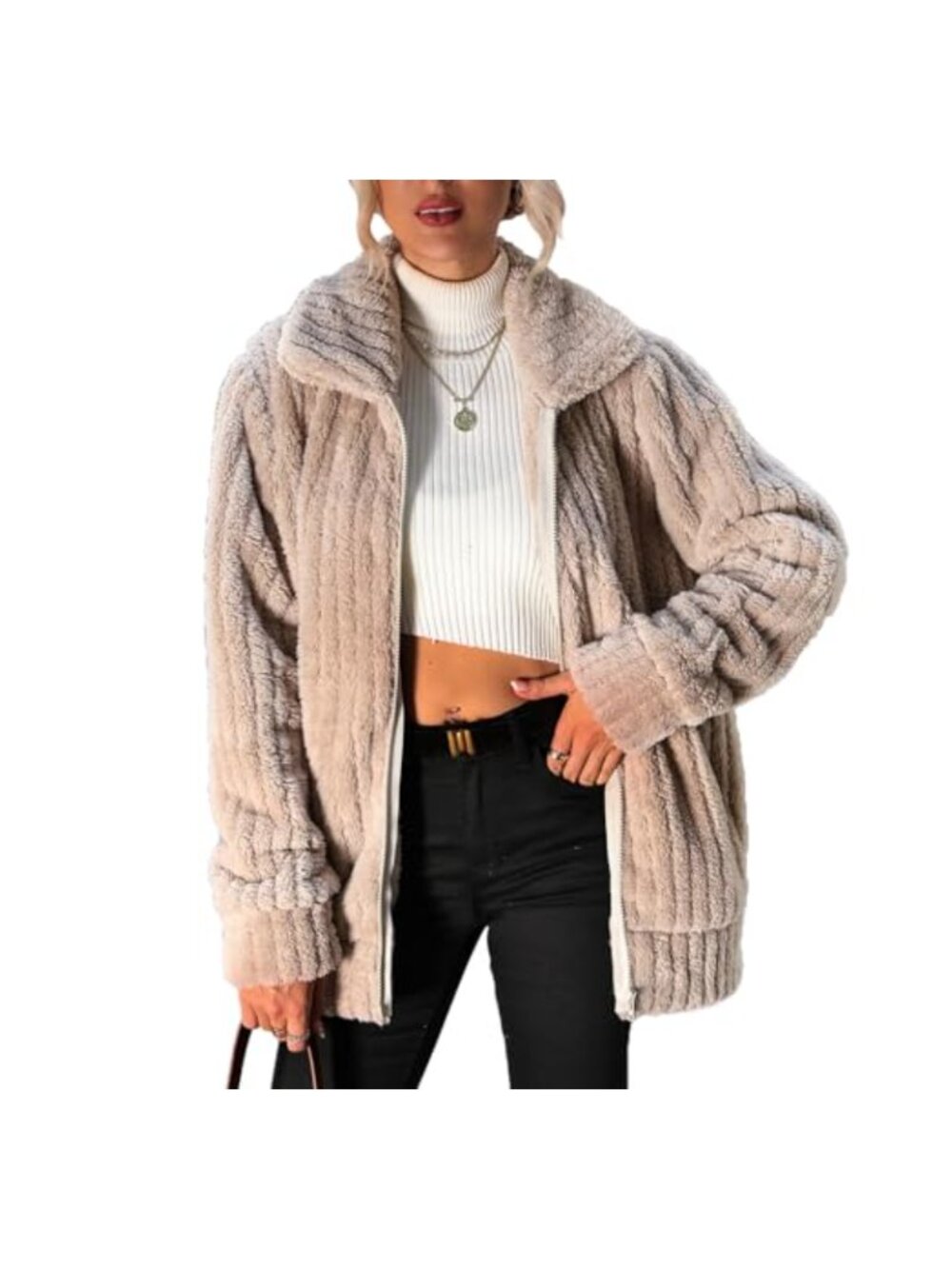 Women's Fleece Jacket Full Zip Long Sleeve Sherpa Coat with Pockets Lightweight